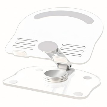 透明平板手機支架 尺寸15.5x12.5cm ABS+鋁+防滑墊材質 360°旋轉 適用於4.7~13吋所有設備  白色  1個