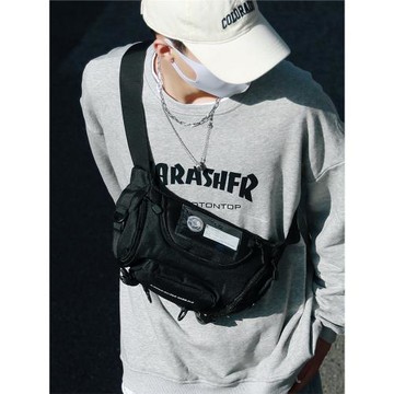 潮牌日系工裝斜挎包機能小眾設計感單肩包男款胸包男生小背包腰包