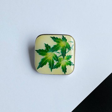 藍秋葉【奶油色】景泰藍胸針 純銀包絲景泰藍