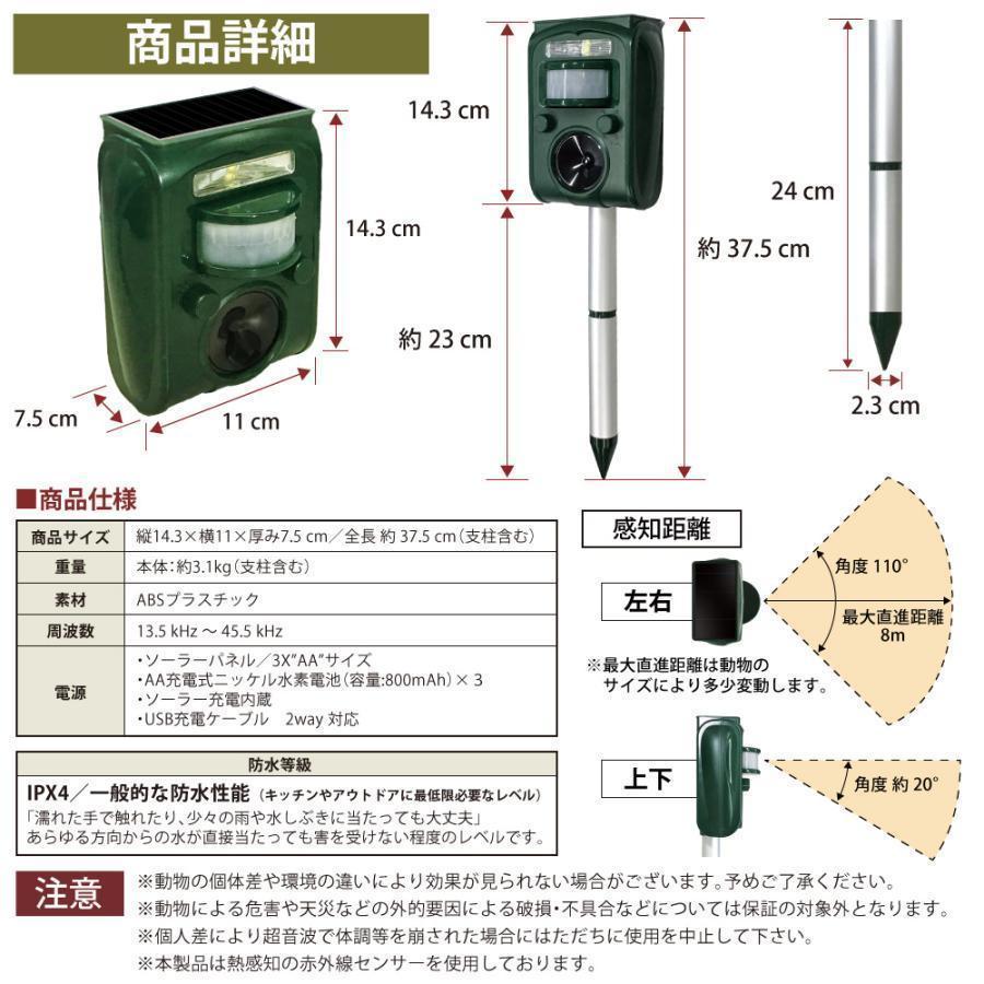 送料無料　猫よけ　猫よけ対策　超音波　　庭　撃退　イノシシ　ハクビシン　害獣　カラス　犬　野良猫　音声　フラッシュ　ソーラー充電　USB充電　猫避け