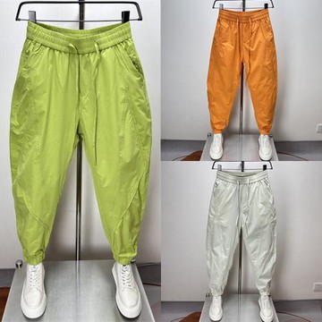 夏季薄款男士純色哈倫褲透氣網眼寬松工裝褲網紅爆款彎刀休閑褲子