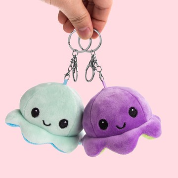 創意翻轉變臉小章魚毛絨鑰匙扣可愛網紅汽車鏈圈情侶一對書包掛飾
