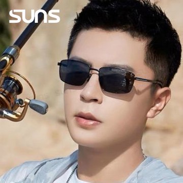 【SUNS】男士偏光金屬方框墨鏡 Polarized駕駛太陽眼鏡 S824 輕量18g/防眩光/抗UV400