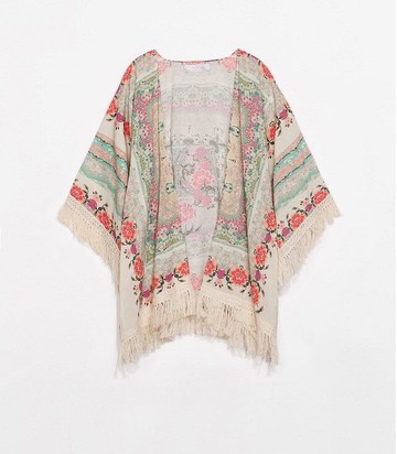 (春暖花開)雪紡輕柔花邊圖騰披肩外套預購七天