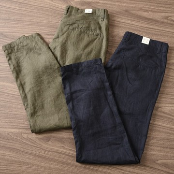 香港潮牌夏季亞麻透氣輕薄休閑褲男直筒褲寬松舒適全麻料清涼絲滑