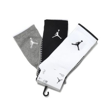 Nike 休閒童襪 Jordan 大童 白黑灰 運動襪 長襪 襪子 3雙入 JD2623121GS-003