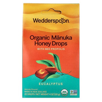Wedderspoon, 有機麥盧卡蜂蜜潤喉糖，含桉葉和蜂膠，20 塊，4 盎司（120 克）