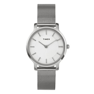 【TIMEX】天美時 Transcend 34毫米 極簡現代美學 不鏽鋼錶鍊手錶(白x銀 TXTW2Y10200)