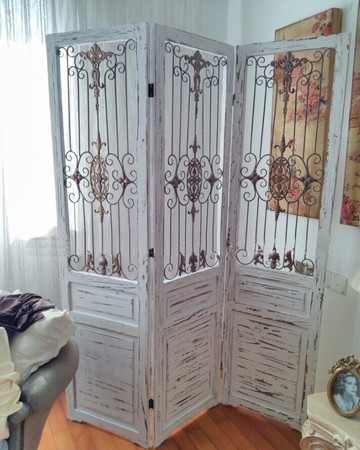 定制            花園家居裝飾品 歐式復古做舊鐵藝屏風 園藝雜貨1入