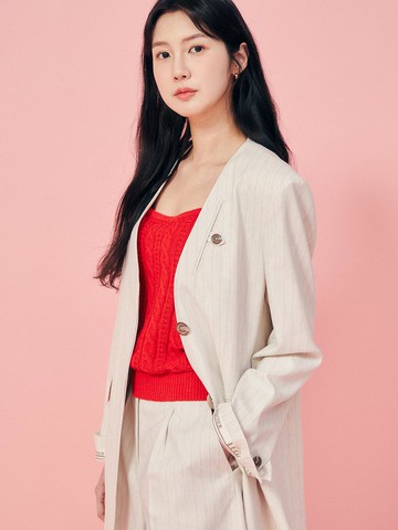 Lettering Roll-Up V-neck Jacket