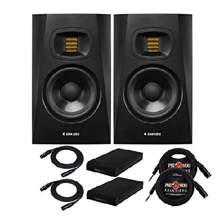 Adam Audio T8V 8-Inch Powered Studio Monitor (2-Pack) Bundle with Isolation Pads (2-Pack), XLR and TRS Cables (7 Items)