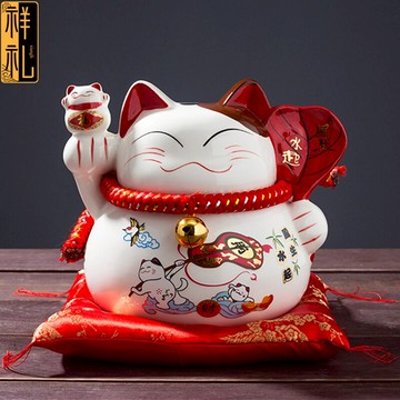 祥禮 陶瓷招財貓擺件 店鋪開業禮物存錢罐 收銀臺招財進寶商鋪