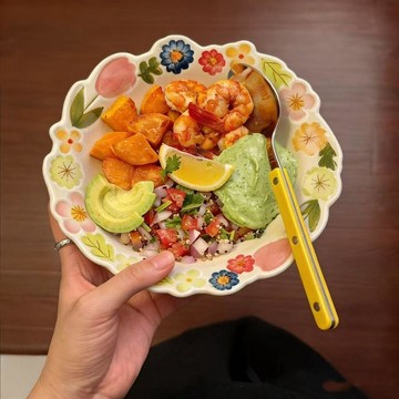 手繪牛排餐盤西餐盤子花卉高顏值碟子家用菜盤陶瓷意麪盤平盤 簡約餐具 餐盤 高級 陶瓷深盤 盤子陶瓷 盤子 陶瓷餐具