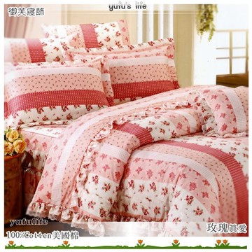 【單人床罩】/雙人配件(3.5*6.2尺)/高級五件式100%純棉單『玫瑰真愛』