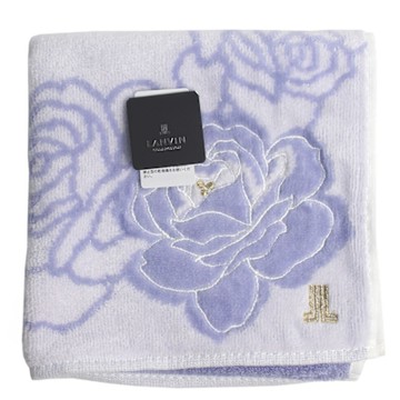 LANVIN 浪凡 玫瑰刺繡+玫瑰底紋純棉大款方巾(薰衣草紫)