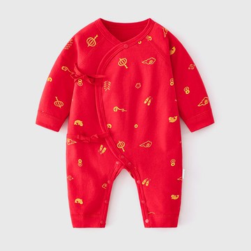 嬰兒紅色連體衣棉老虎新生兒衣服月子哈衣剛出生寶寶滿月服四季鑫弘-萌寶童裝可開發票