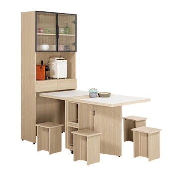 文創集 維爾泰2.7尺鋁門玻璃高餐桌櫃組合(二色可選＋拉合餐桌＋餐櫃組合)-80x42x196cm免組