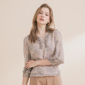 【YUTZUYA 優姿雅】碎花皺褶花邊領上衣