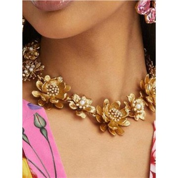 歐美外貿飾品oscardelarenta新款夸張復古做舊小眾花朵琺瑯項鏈女