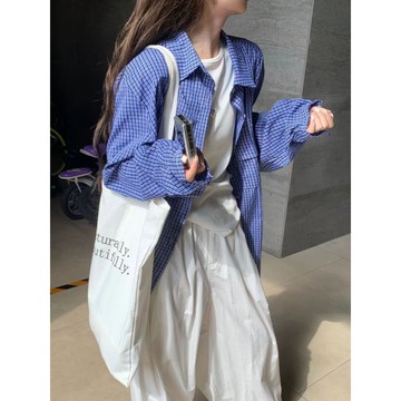 [PING'S🌞]春秋季 新款 寬鬆 大碼 棕色格子襯衫 格子衫女 日系不撞衫 防曬格子襯衫 藍色格子襯衫 格子襯