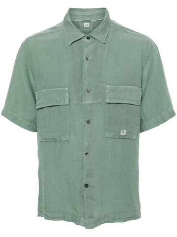 C.P. Company - button-up linen shirt - men - Linen/Flax - XL - Green
