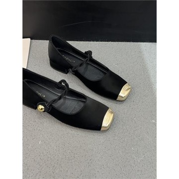 小香風拼色一字扣帶仙女瑪麗珍鞋