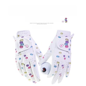 女士高爾夫球手套雙手馬卡龍印花進口軟PU透氣舒適韓版golf潮手套