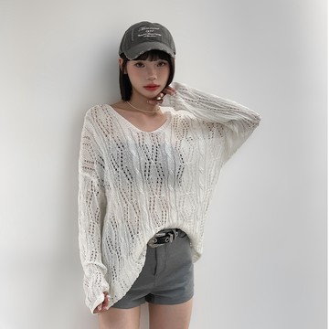 【Aa.chic】V領簍空後綁帶長袖針織(三色).女裝/慵懶/V領/針織/簍空/長袖/唯美/秋季【C901201】