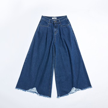 SOMETHING｜女裝｜不收邊打摺丹寧寬直筒褲