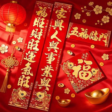 隔日💥2026馬年高檔植絨對聯春聯新年對聯新款撒金春節對聯農村大門家用