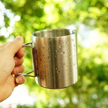 戶外野營杯304不銹鋼折疊把手雙層隔熱咖啡杯燒烤啤酒杯登山水杯