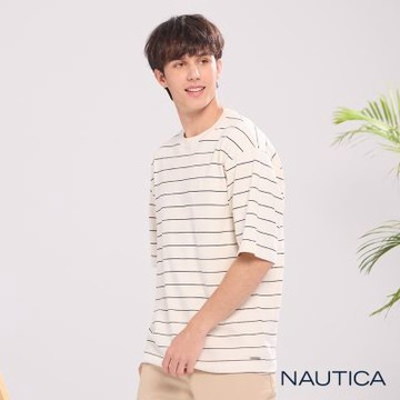 Nautica 官方旗艦 男裝 低調簡約條紋短袖T恤-白色