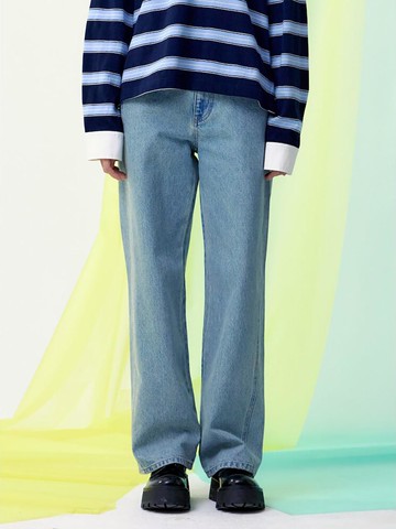Panelled Straight Fit Cotton Denim Pants [Blue] (KE5121M52P)