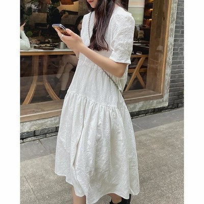 ワンピース レディース 白ワンピース 21新作 膝丈 着痩せ Aライン ワンピ 夏 通販 Lineポイント最大get Lineショッピング