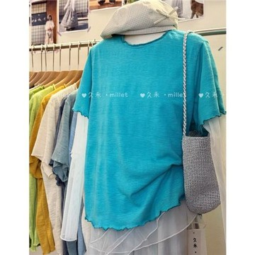 久禾2026春夏韓版新款簡約寬松休閑百搭木耳花邊純色短袖T恤上衣