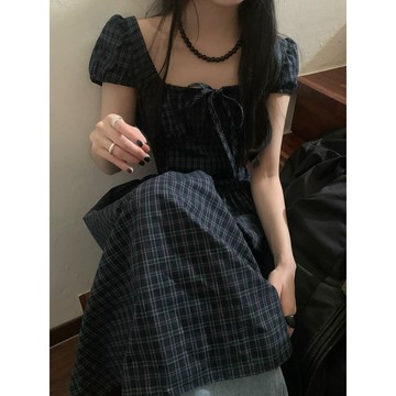 ˏˋ 𝐻𝑒𝑦 𝑆𝑝𝑟𝑖𝑛𝑔 - ̗̀ 🌷⛅️ ̖́‎韓國春夏新款甜美少女風溫柔法式收腰修身格子連衣裙