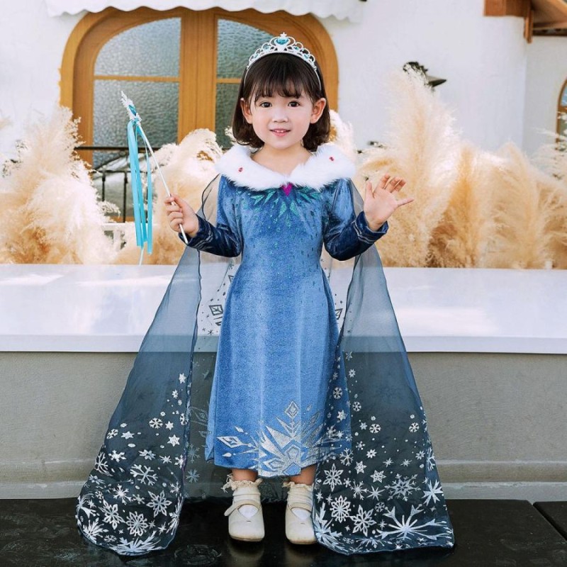 プリンセス 女の子 ドレス コスプレ ブルー 青 110 エルサ アナ