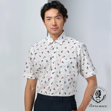 【BARONECE】率性帆船印花短袖襯衫_白(523457)