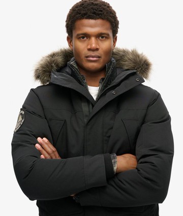 Superdry Men's Everest Faux Fur Parka Jacket Black Size: XL