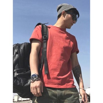 復古重磅純棉240g美式短袖t恤男士潮牌圓領純色寬松半袖百搭上衣