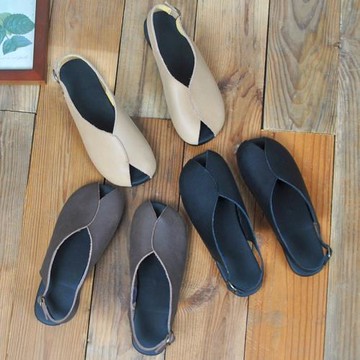 軟皮文藝范涼鞋女2025新款夏仙女風女士復古風平底魚嘴后絆森女鞋