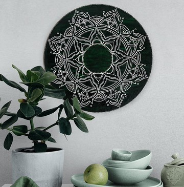 白綠曼陀羅靈性壁畫對稱圖案冥想民族藝術