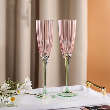 復古香檳杯漸變花朵杯水晶玻璃紅酒杯高腳杯花瓣氣泡酒杯花邊杯子