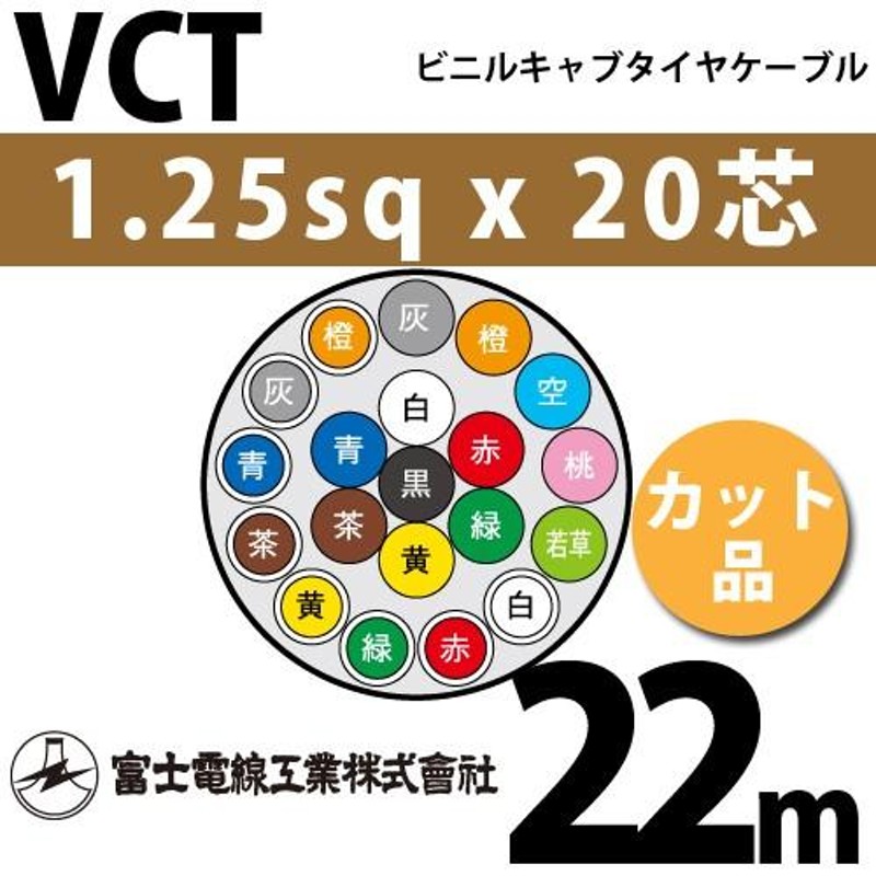 富士電線工業 VCT 1.25sqx20芯 ビニルキャブタイヤケーブル （1.25mm 20C 20心）（切断 1m〜） カット品 22m VCT-1.25-20C-22m - 3