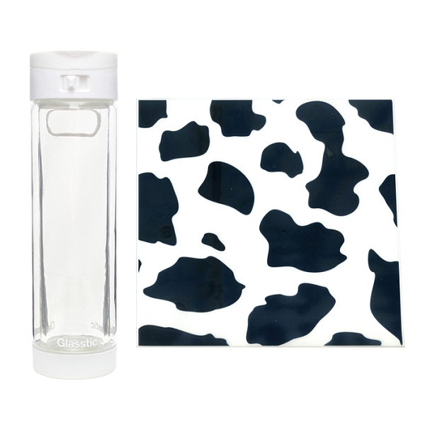Glasstic │ 安全防護玻璃水瓶 經典小LO款 (白_乳牛) 470ml