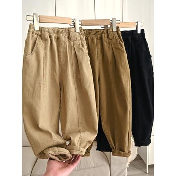 軟軟的兒童純棉長褲 男童女童寬松哈倫褲 中大童工裝褲 春款童裝