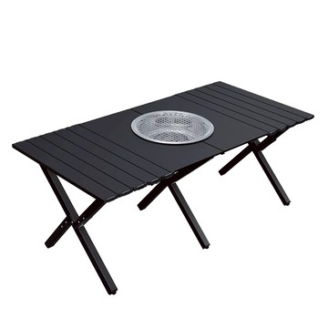 戶外露營多功能燒烤蛋捲桌啞黑色（戶外露營摺疊桌 、燒烤露營桌、輕量摺疊露營桌）
