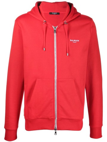 Balmain - logo-lettering hoodie - men - Cotton/Cotton - L - Red