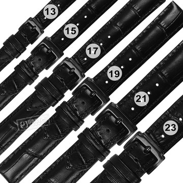 Watchband / 13.15.17.19.21.23 mm / 各品牌通用 真皮壓紋錶帶 鍍黑不鏽鋼扣頭 黑色 ＃829-010-BKK-B