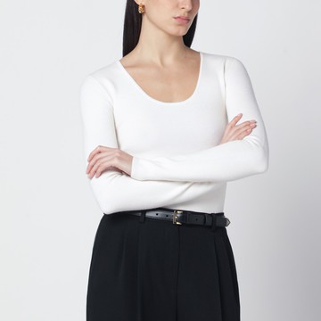 Ecru wool-blend knit top